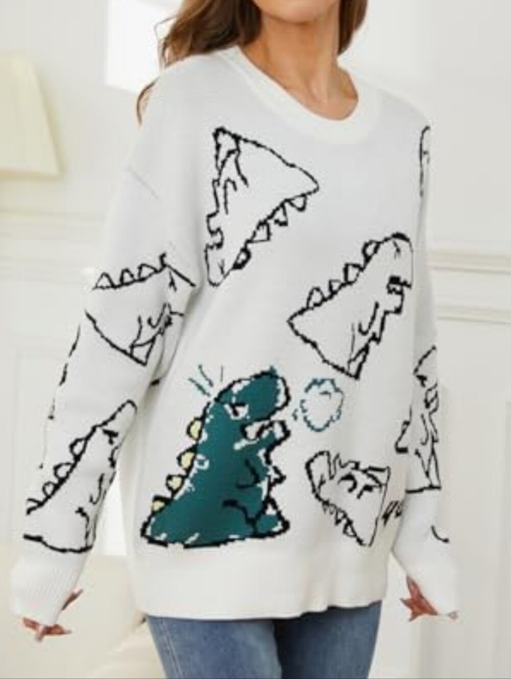 Aelfric Eden oversized dinosaur cartoon pattern sweater Unisex Med Large